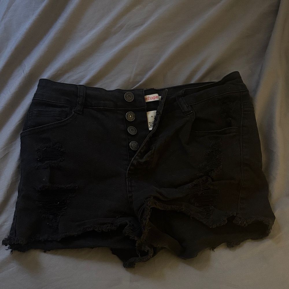 Refuge Black Distressed Jean Shorts